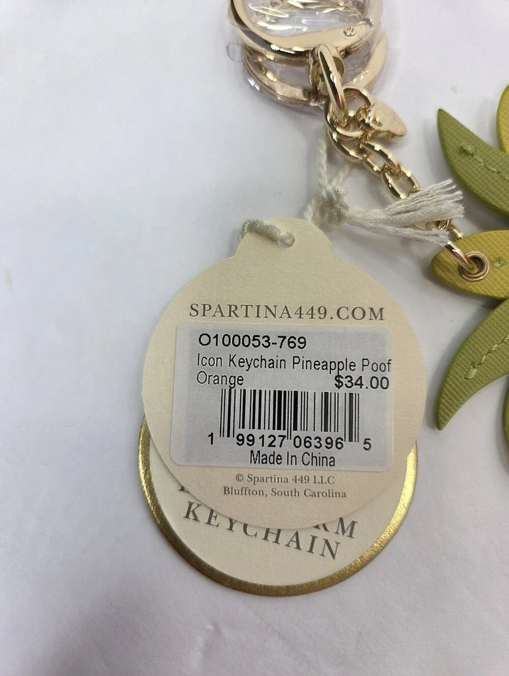 Spartina 449 Pineapple Keychain Bag Charm Orange Poof NWT